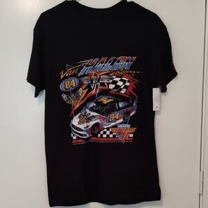 Dynamic Black Racing Tee with Short Sleeves